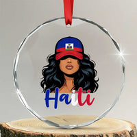 Beautiful Haitian Girl in Flag Baseball Cap Crystal Glass Ornament Haiti Heritage Pride