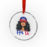 Beautiful Haitian Girl in Flag Baseball Cap Crystal Glass Ornament Haiti Heritage Pride