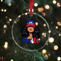 Beautiful Haitian Girl in Flag Baseball Cap Crystal Glass Ornament Haiti Heritage Pride
