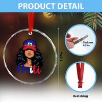 Beautiful Haitian Girl in Flag Baseball Cap Crystal Glass Ornament Haiti Heritage Pride
