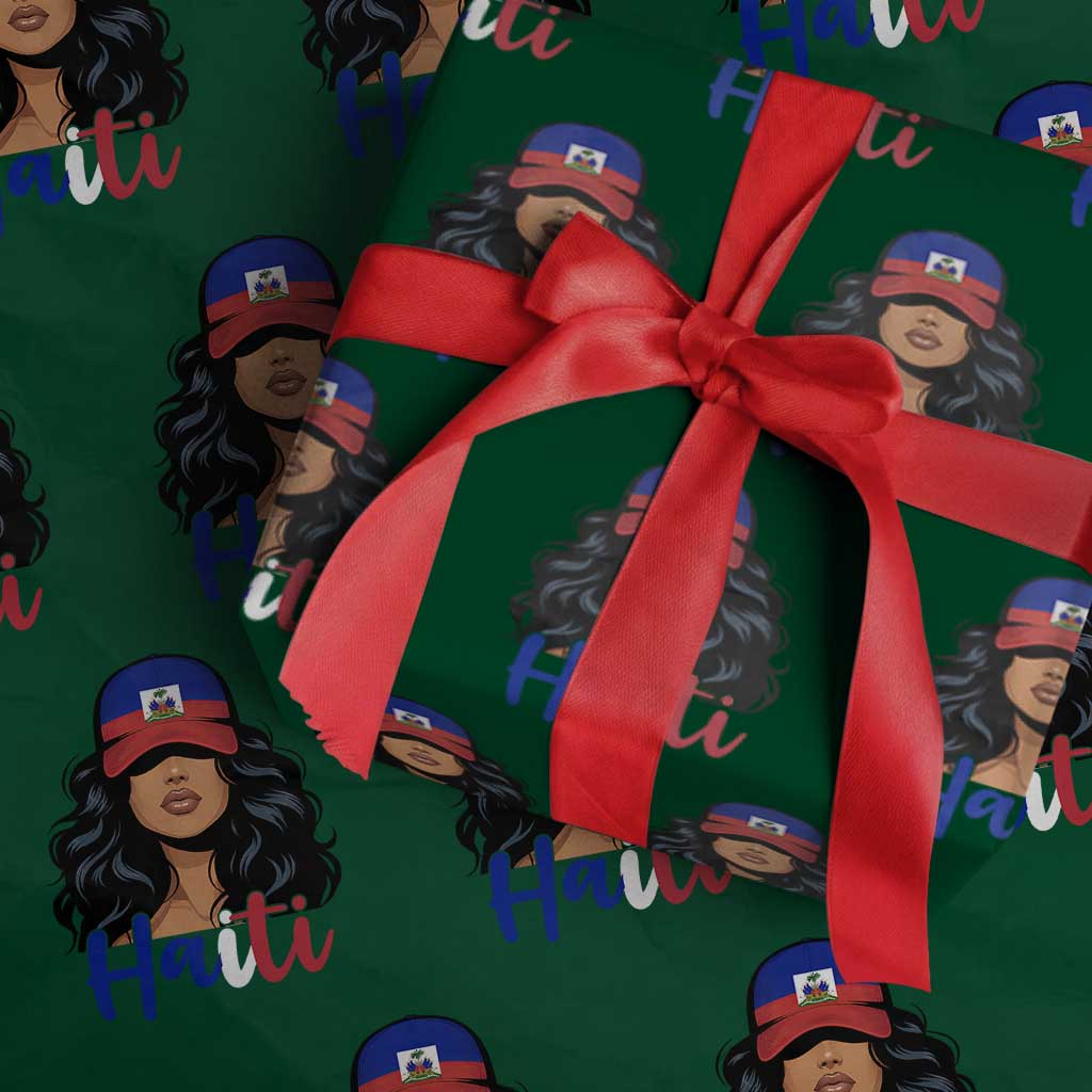 Beautiful Haitian Girl in Flag Baseball Cap Wrapping Paper Roll Haiti Heritage Pride