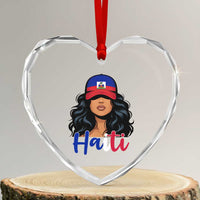 Beautiful Haitian Girl in Flag Baseball Cap Heart Crystal Glass Ornament Haiti Heritage Pride