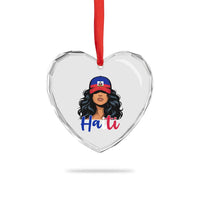 Beautiful Haitian Girl in Flag Baseball Cap Heart Crystal Glass Ornament Haiti Heritage Pride