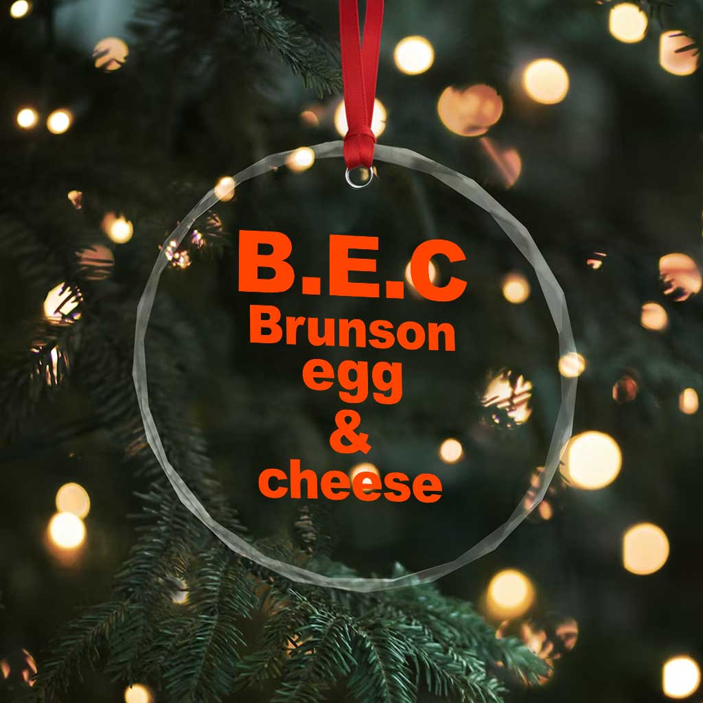B.E.C. Brunson Egg and Cheese Sandwich Pun Crystal Glass Ornament Funny New York Bodega Breakfast Basketball Fan