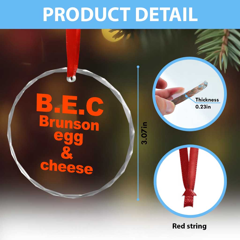 B.E.C. Brunson Egg and Cheese Sandwich Pun Crystal Glass Ornament Funny New York Bodega Breakfast Basketball Fan