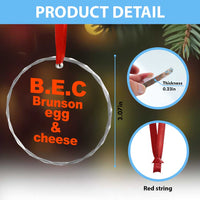 B.E.C. Brunson Egg and Cheese Sandwich Pun Crystal Glass Ornament Funny New York Bodega Breakfast Basketball Fan