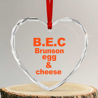 B.E.C. Brunson Egg and Cheese Sandwich Pun Heart Crystal Glass Ornament Funny New York Bodega Breakfast Basketball Fan