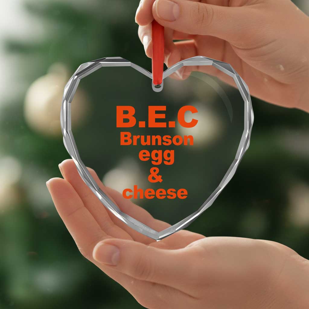 B.E.C. Brunson Egg and Cheese Sandwich Pun Heart Crystal Glass Ornament Funny New York Bodega Breakfast Basketball Fan