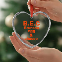B.E.C. Brunson Egg and Cheese Sandwich Pun Heart Crystal Glass Ornament Funny New York Bodega Breakfast Basketball Fan