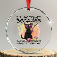 Because Punching People Is Against The Law Crystal Glass Ornament Funny Tennis Cat Gift - Wonder Print Shop
