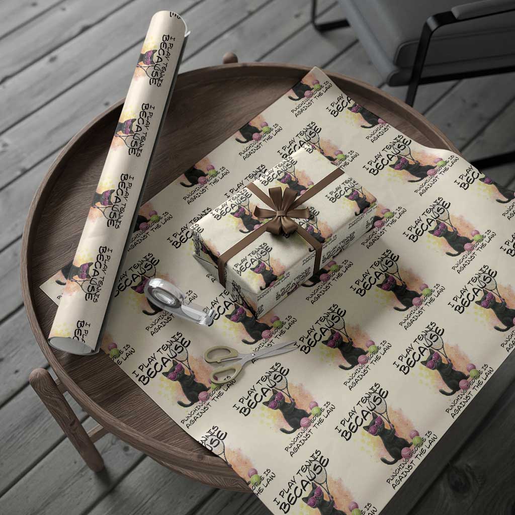 Because Punching People Is Against The Law Wrapping Paper Roll Funny Tennis Cat Gift - Wonder Print Shop