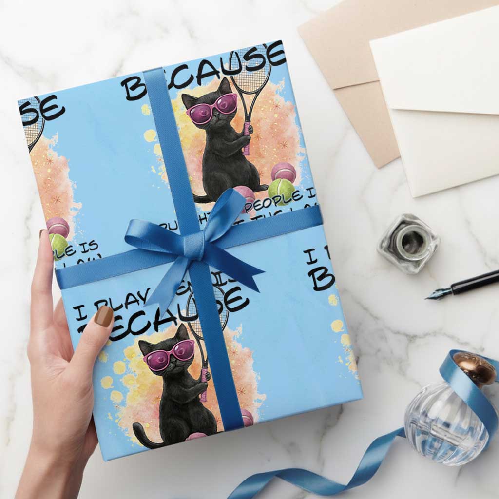 Because Punching People Is Against The Law Wrapping Paper Roll Funny Tennis Cat Gift - Wonder Print Shop