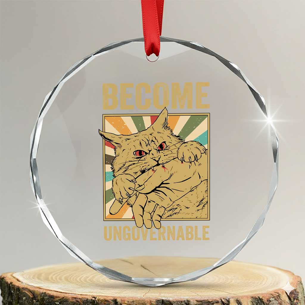 Become Ungovernable Cat Crystal Glass Ornament Funny Retro Cat Bite Horror Anime - Wonder Print Shop