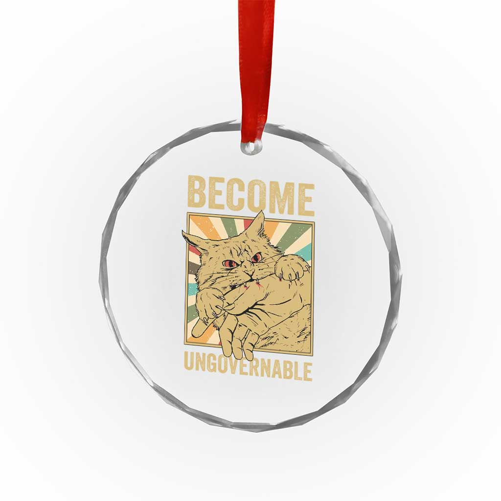 Become Ungovernable Cat Crystal Glass Ornament Funny Retro Cat Bite Horror Anime - Wonder Print Shop