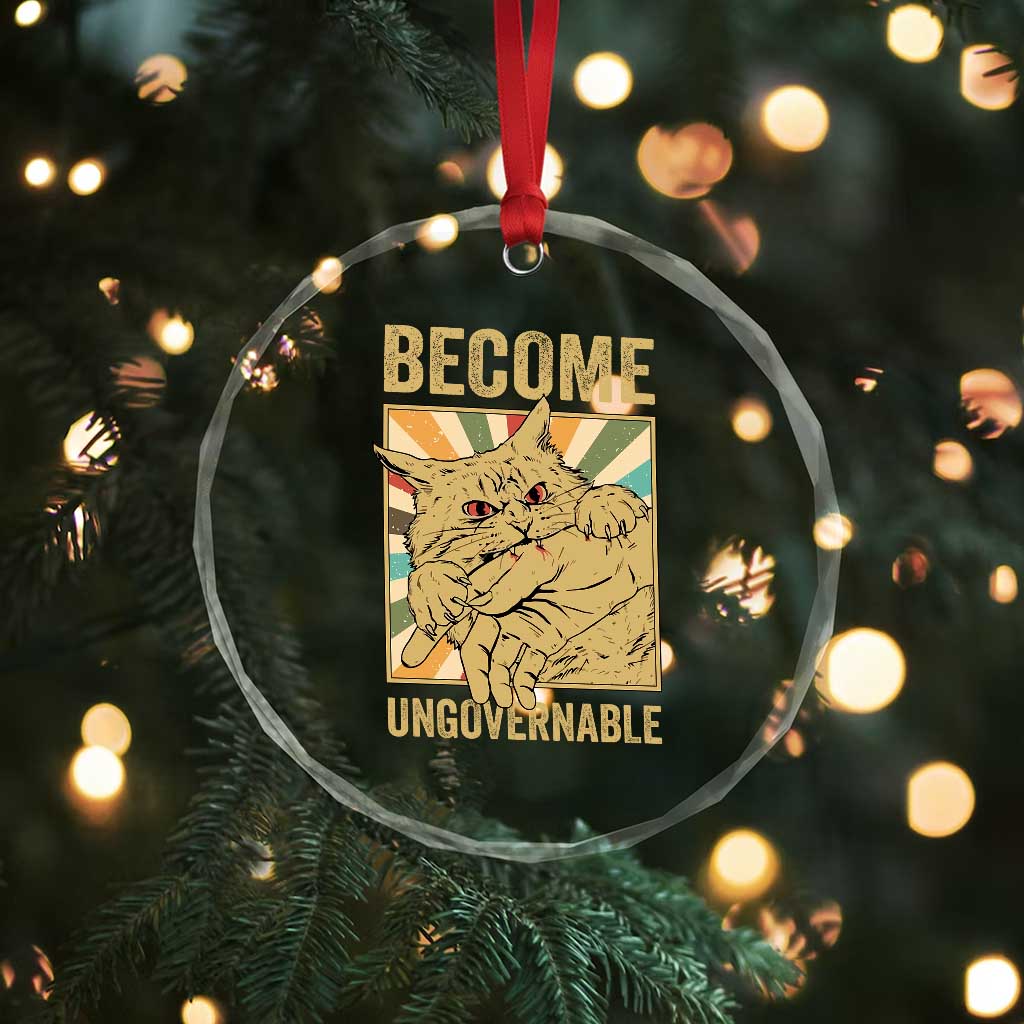 Become Ungovernable Cat Crystal Glass Ornament Funny Retro Cat Bite Horror Anime - Wonder Print Shop