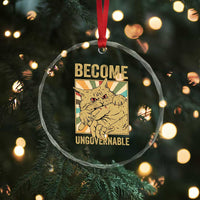 Become Ungovernable Cat Crystal Glass Ornament Funny Retro Cat Bite Horror Anime - Wonder Print Shop