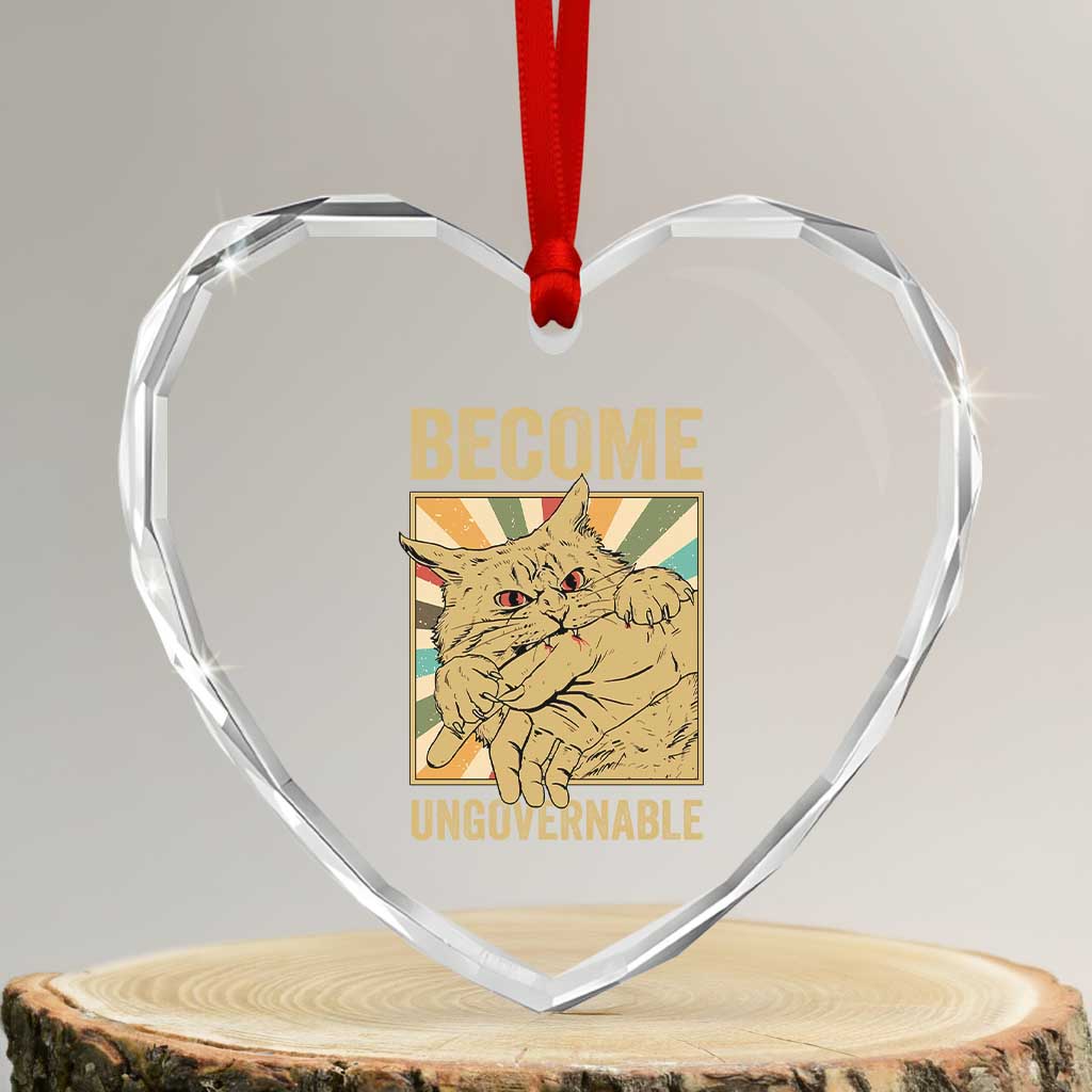 Become Ungovernable Cat Heart Crystal Glass Ornament Funny Retro Cat Bite Horror Anime - Wonder Print Shop