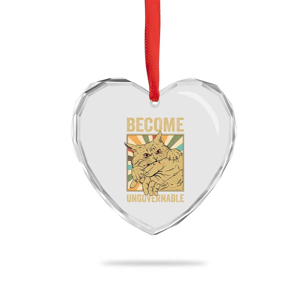 Become Ungovernable Cat Heart Crystal Glass Ornament Funny Retro Cat Bite Horror Anime - Wonder Print Shop