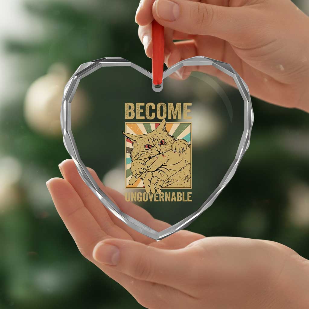 Become Ungovernable Cat Heart Crystal Glass Ornament Funny Retro Cat Bite Horror Anime - Wonder Print Shop