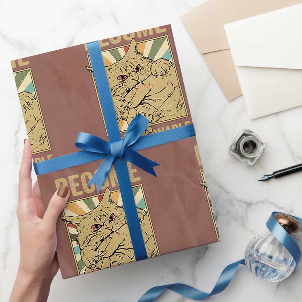 Become Ungovernable Cat Wrapping Paper Roll Funny Retro Cat Bite Horror Anime - Wonder Print Shop