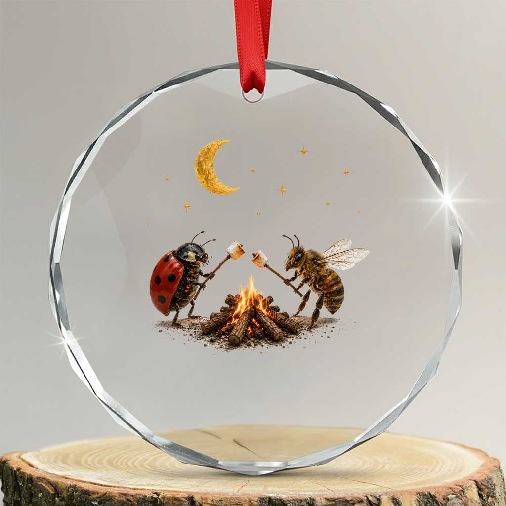 Bee And Ladybug Campfire Crystal Glass Ornament Cottagecore Gift