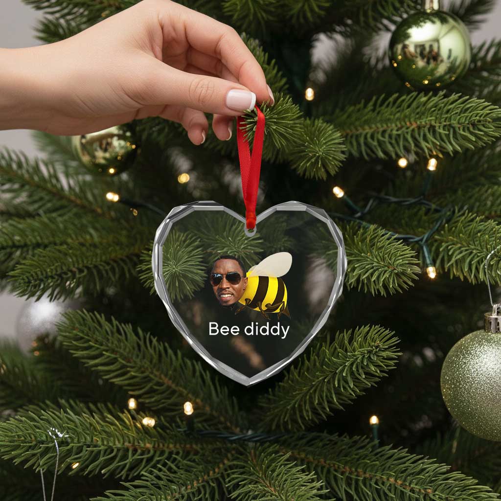 Bee Diddy Heart Crystal Glass Ornament Funny Weirdcore Dark Humor Internet Memes Gen-Z - Wonder Print Shop
