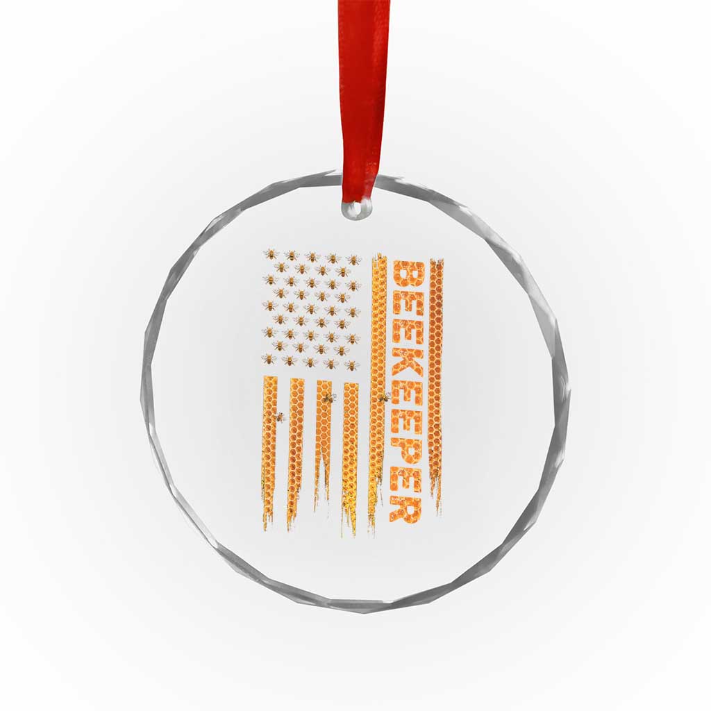 Beekeeping American Flag Honeycomb Honey Bees Beekeeper Crystal Glass Ornament