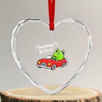 Beep Beep Frog Heart Crystal Glass Ornament Funny Driving Frog Red Convertible Car Graphic