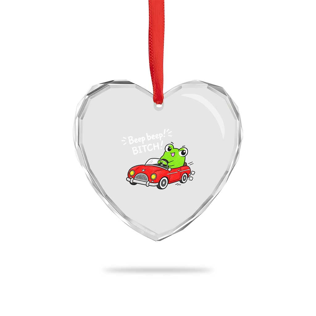 Beep Beep Frog Heart Crystal Glass Ornament Funny Driving Frog Red Convertible Car Graphic