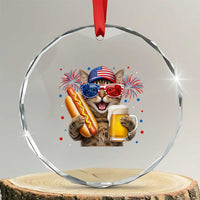 Beer And Hotdog Cat Crystal Glass Ornament Fourth Of July Celebration