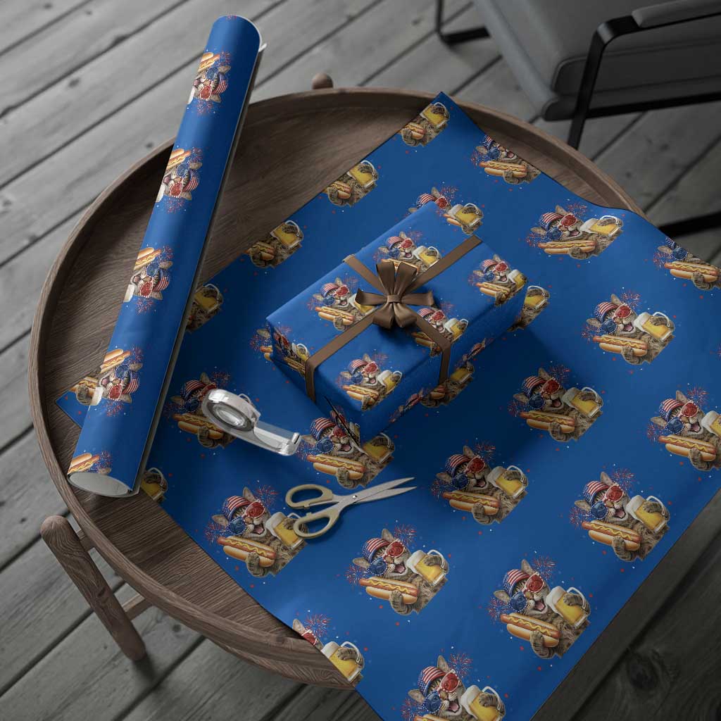 Beer And Hotdog Cat Wrapping Paper Roll Fourth Of July Celebration