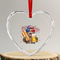 Beer And Hotdog Cat Heart Crystal Glass Ornament Fourth Of July Celebration