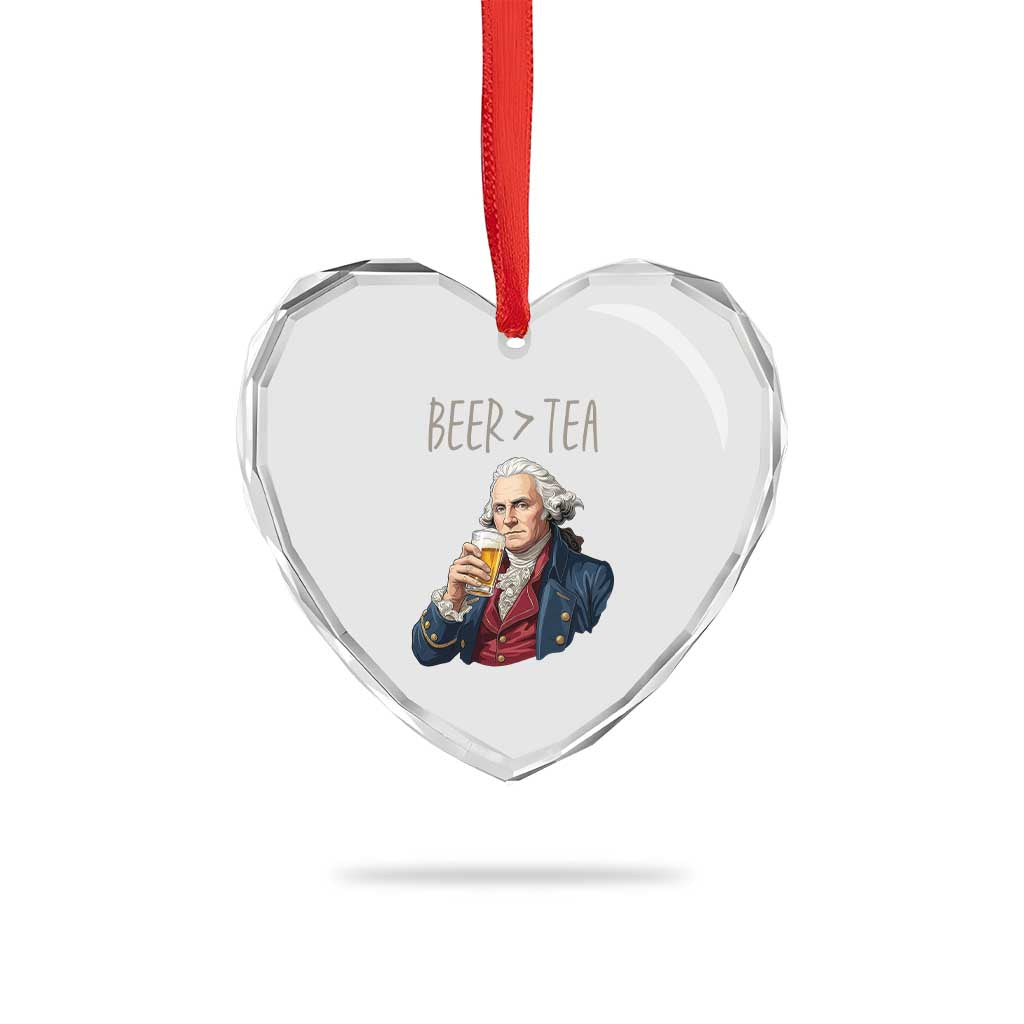 Beer Greater Than Tea Funny Founding Fathers Heart Crystal Glass Ornament American History Drinking Boston Tea Party Sarcasm