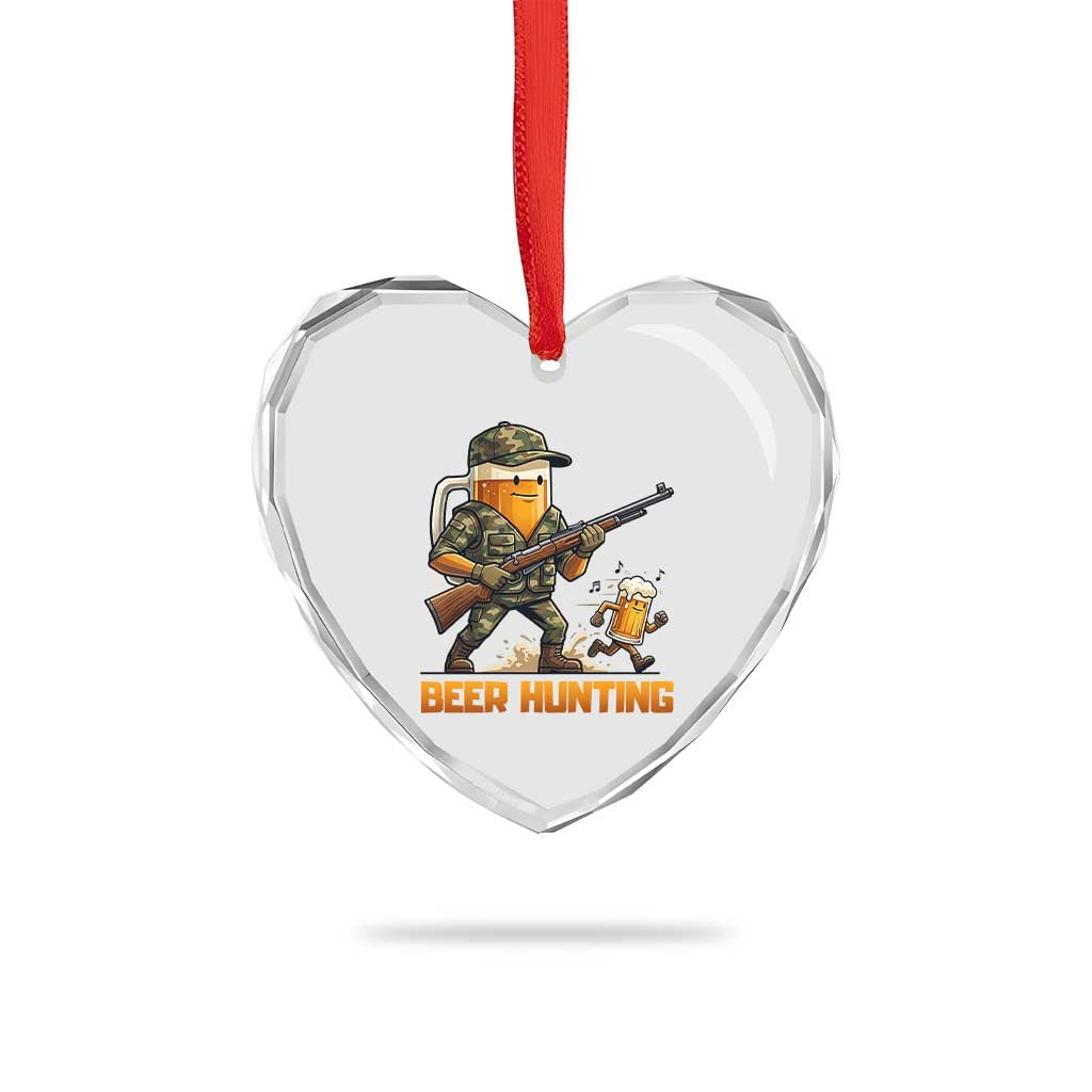 Beer Hunting Season Open Heart Crystal Glass Ornament Beer Hunter Brew Lover Humor