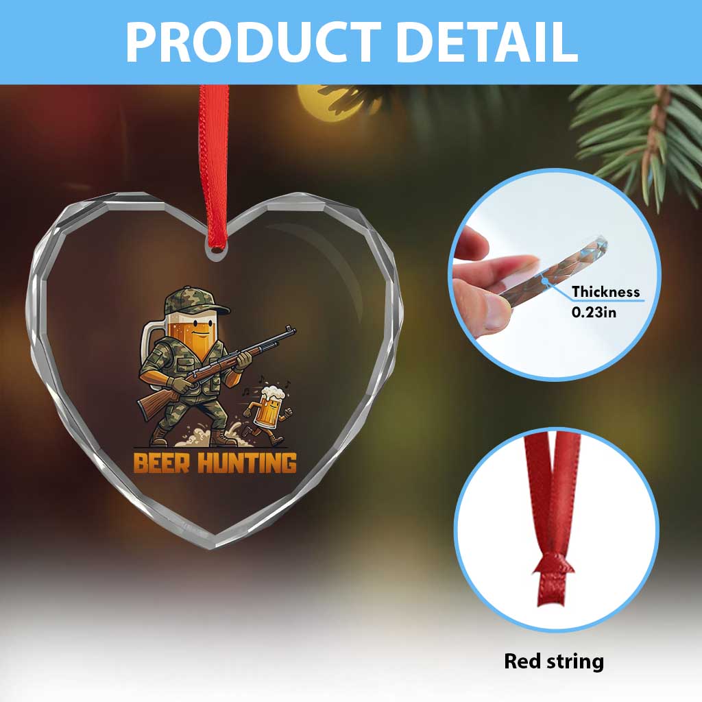 Beer Hunting Season Open Heart Crystal Glass Ornament Beer Hunter Brew Lover Humor
