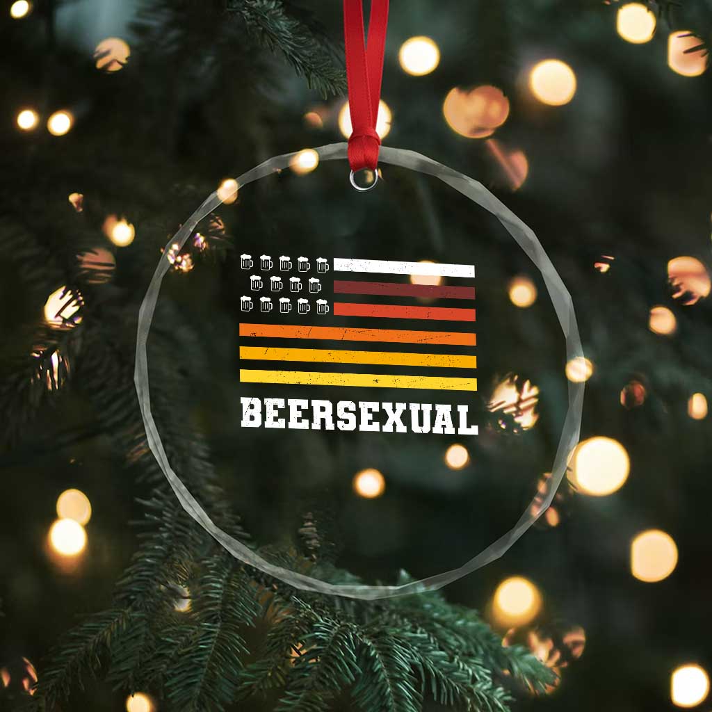 Beersexual Funny Beer Lover Graphic Crystal Glass Ornament Vintage American Flag Parody