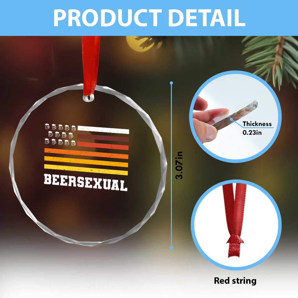 Beersexual Funny Beer Lover Graphic Crystal Glass Ornament Vintage American Flag Parody
