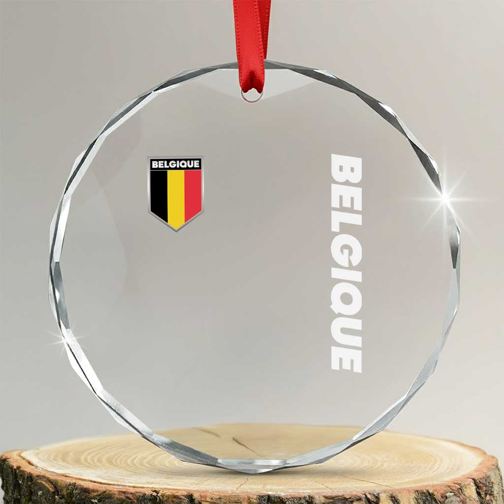 Belgique Belgium Flag Shield Minimalist Graphic Crystal Glass Ornament French Belgian Pride and European Heritage Souvenir
