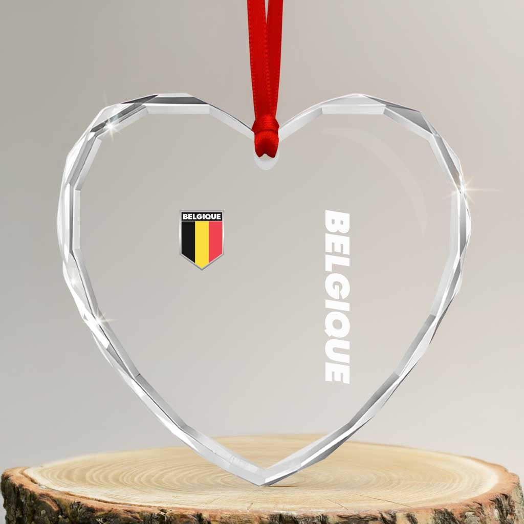 Belgique Belgium Flag Shield Minimalist Graphic Heart Crystal Glass Ornament French Belgian Pride and European Heritage Souvenir