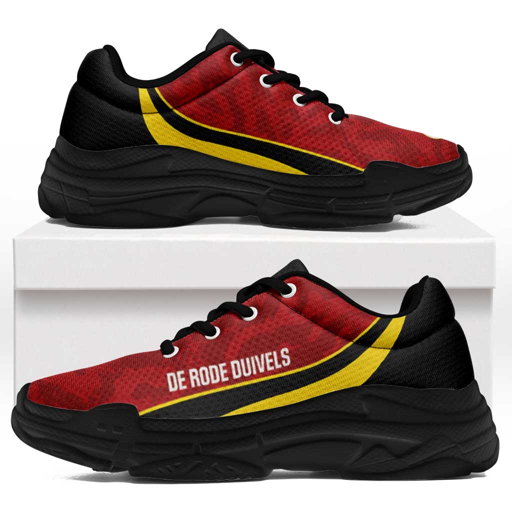 Belgium 2026 Football Chunky Sneakers De Rode Duivels Grunge Curve Stylized - Wonder Print Shop