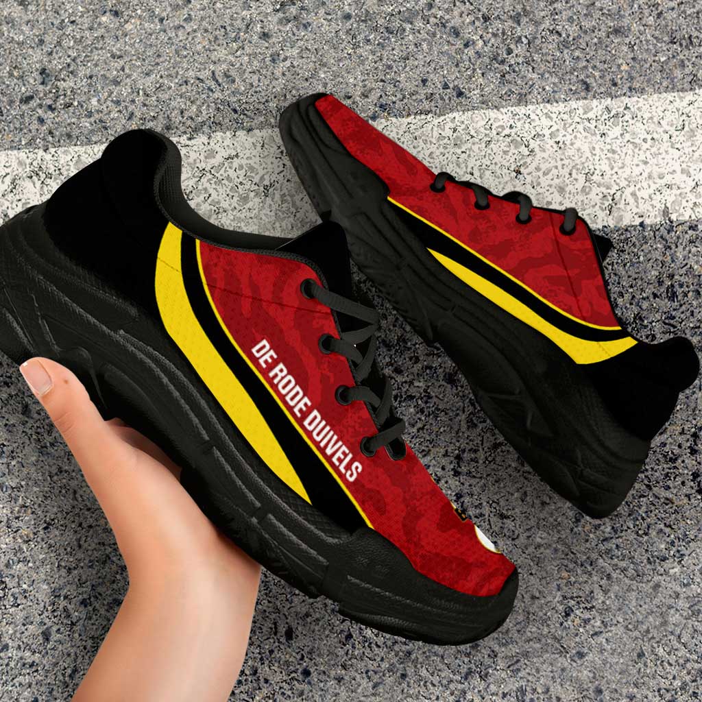 Belgium 2026 Football Chunky Sneakers De Rode Duivels Grunge Curve Stylized - Wonder Print Shop