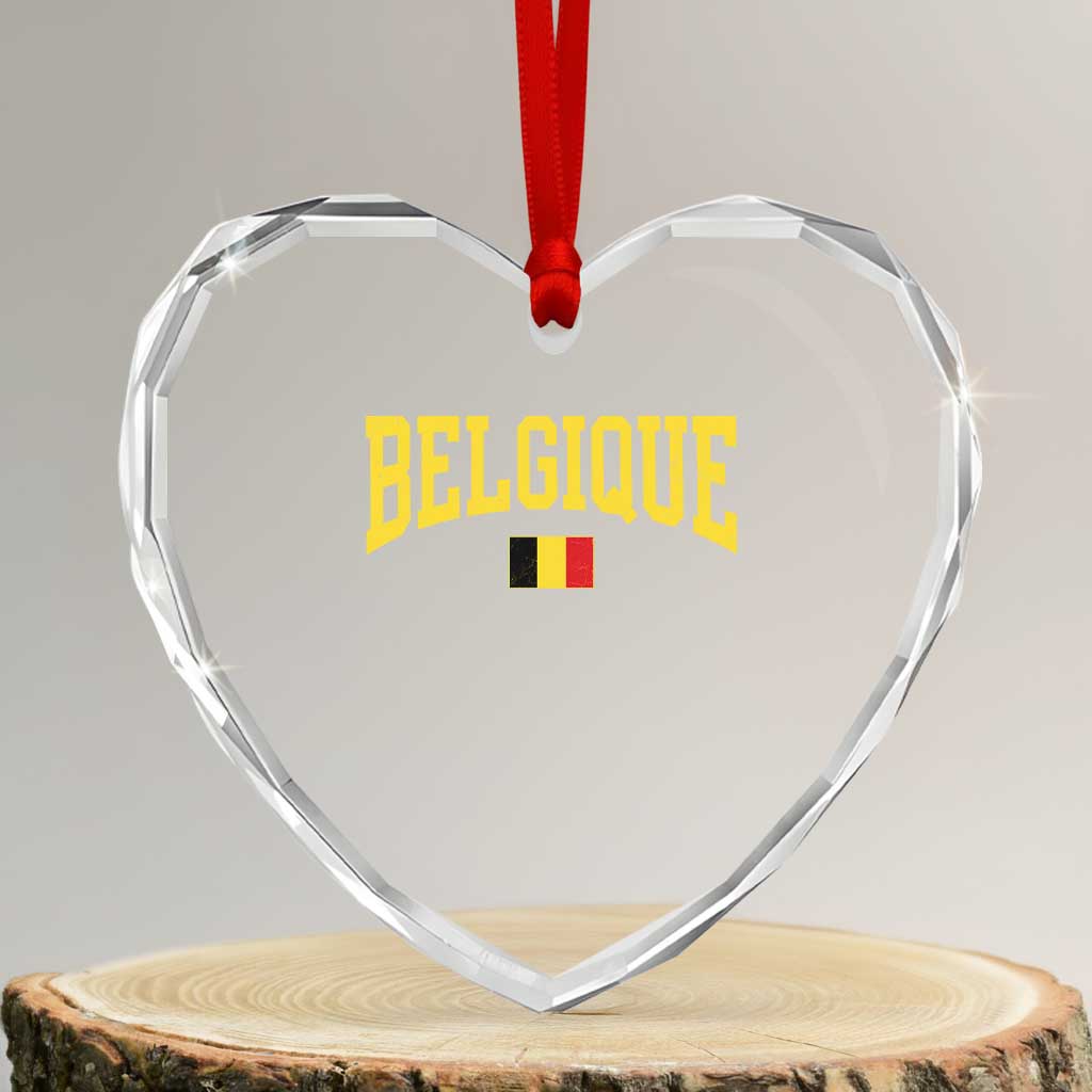 Belgium Belgique Throwback Design Vintage Belgian Flag Jersey Style Heart Crystal Glass Ornament