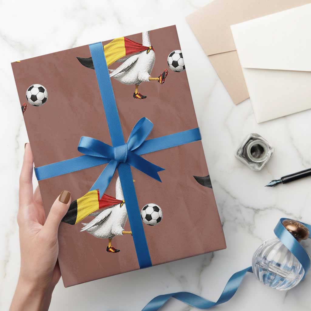 Belgium Soccer Goose Wrapping Paper Roll Belgian Flag Patriotic Football Fan Graphic