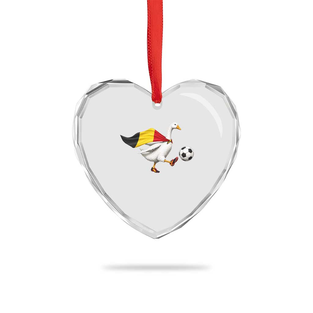 Belgium Soccer Goose Heart Crystal Glass Ornament Belgian Flag Patriotic Football Fan Graphic