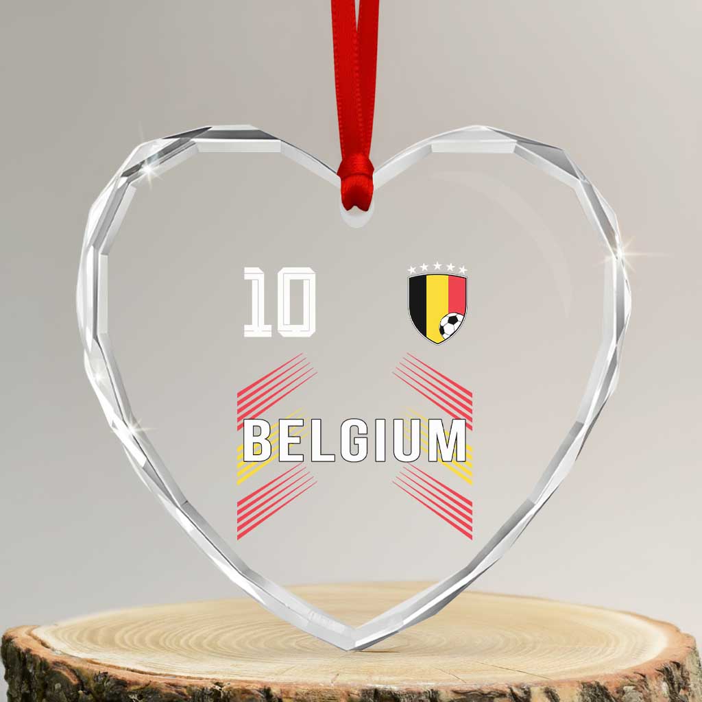 Belgium Soccer Sports Graphic Number 10 Jersey Style Heart Crystal Glass Ornament Proud Belgian Football Fans Game Day Pride