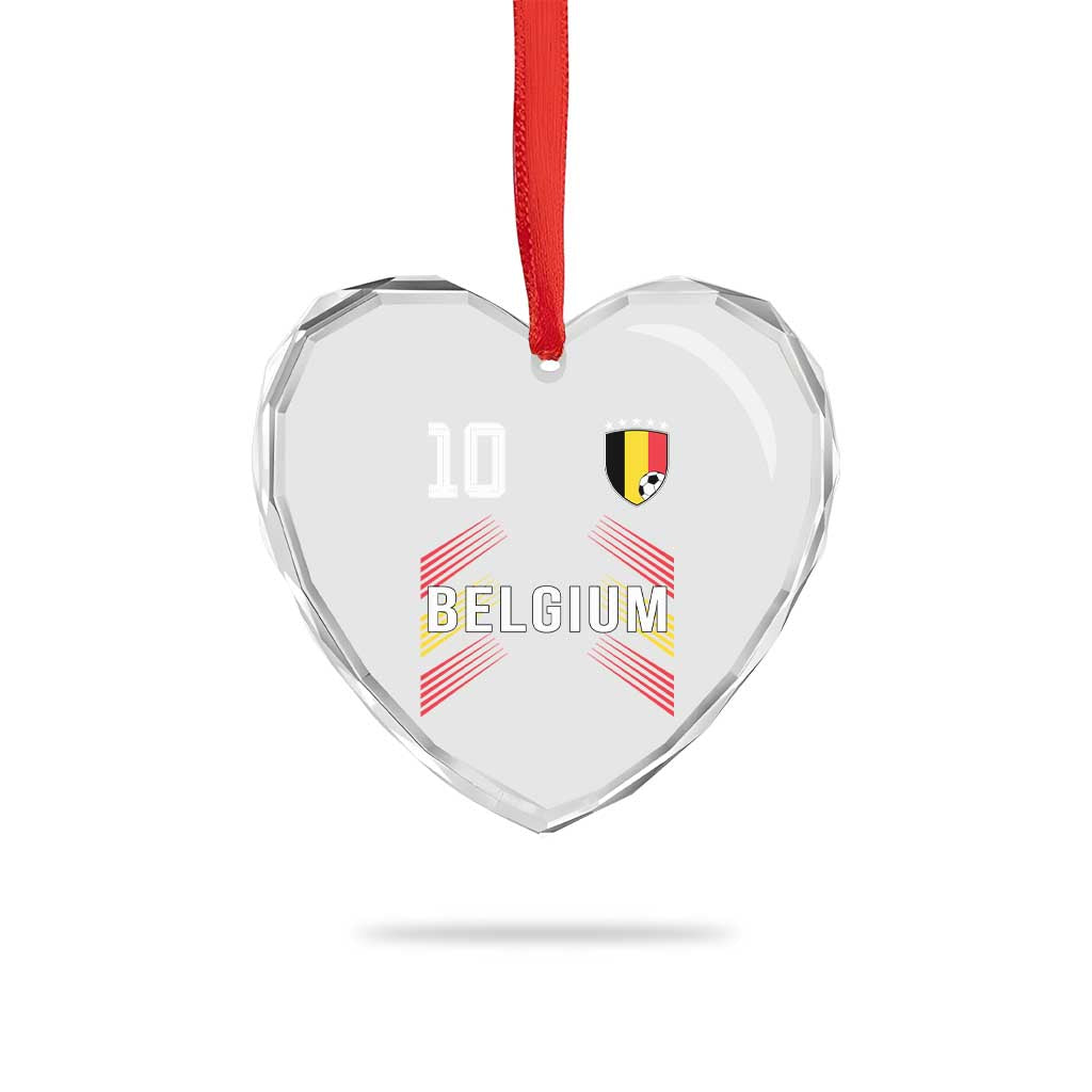 Belgium Soccer Sports Graphic Number 10 Jersey Style Heart Crystal Glass Ornament Proud Belgian Football Fans Game Day Pride
