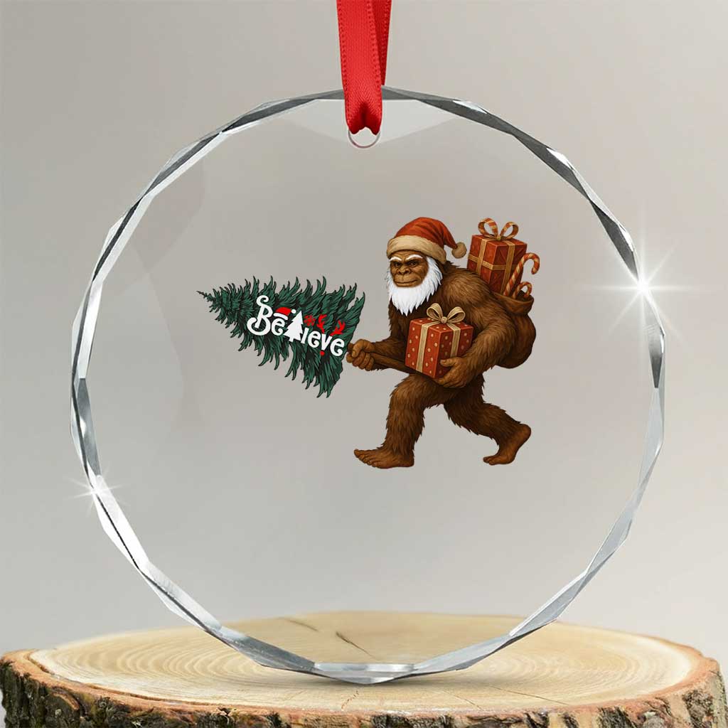 Believe Bigfoot Christmas Crystal Glass Ornament Sasquatch Holiday Gift - Wonder Print Shop