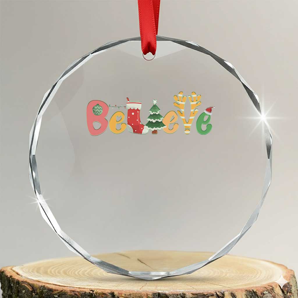 Believe Xmas Crystal Glass Ornament Santa Claus Reindeer Candy Cane Groovy Xmas TS02