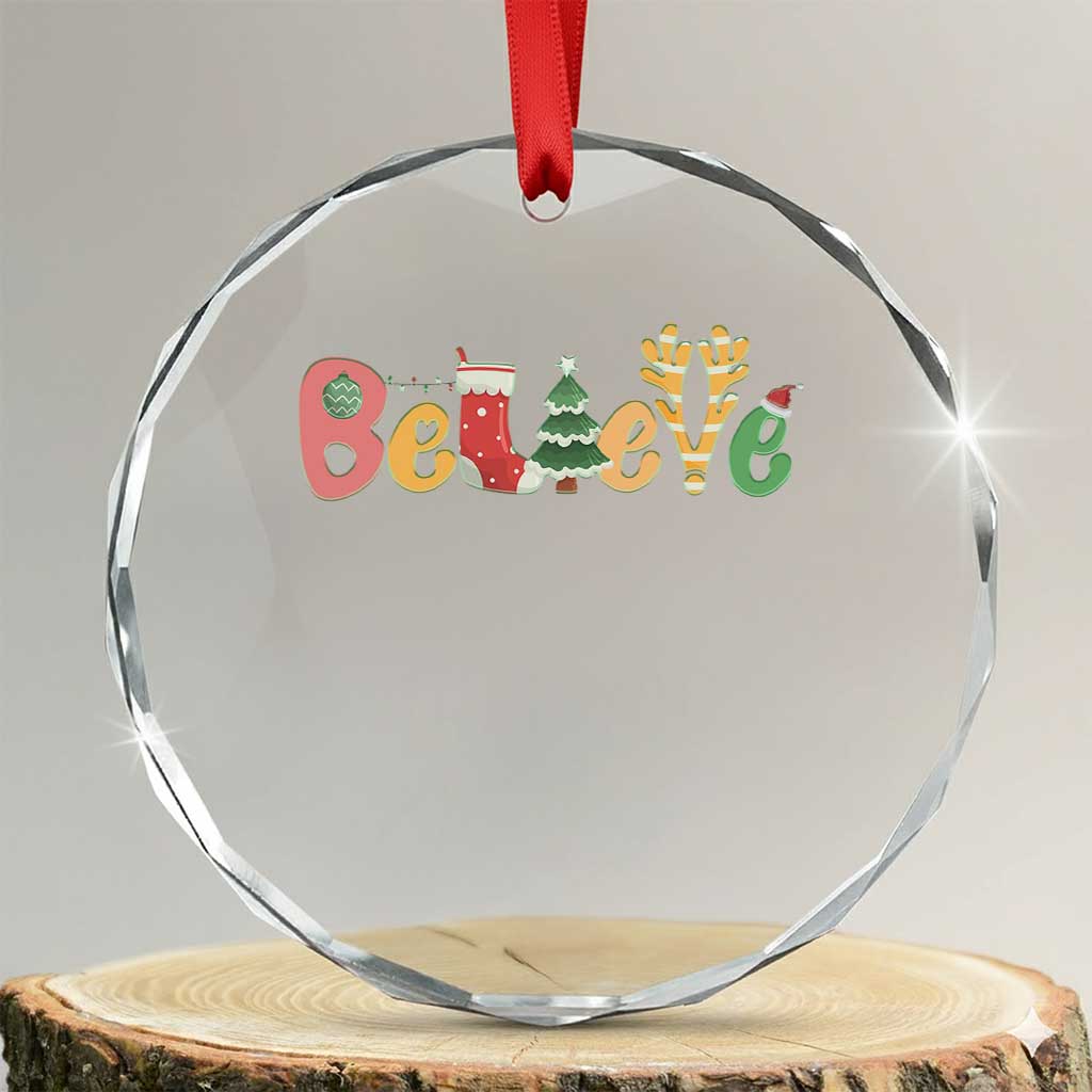 Believe Xmas Crystal Glass Ornament Santa Claus Reindeer Candy Cane Groovy Xmas - Wonder Print Shop