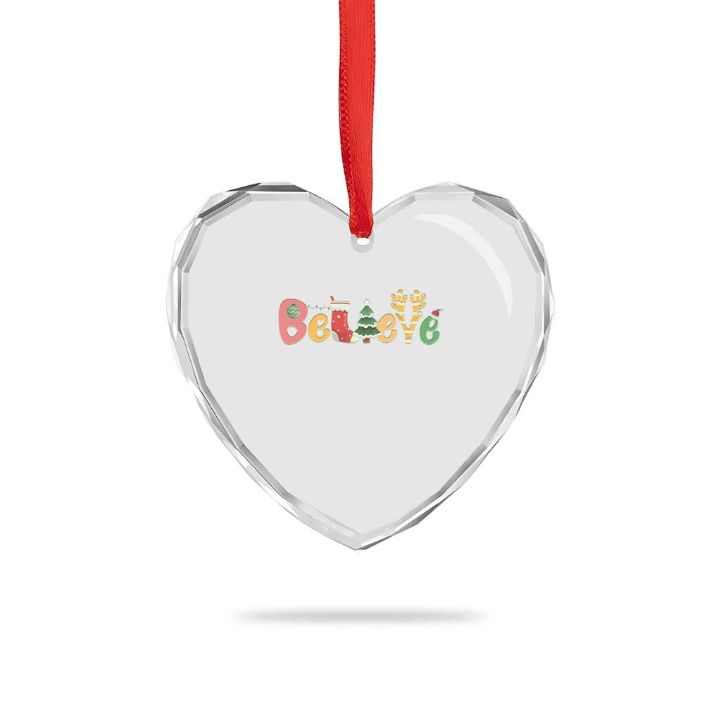 Believe Xmas Heart Crystal Glass Ornament Santa Claus Reindeer Candy Cane Groovy Xmas - Wonder Print Shop
